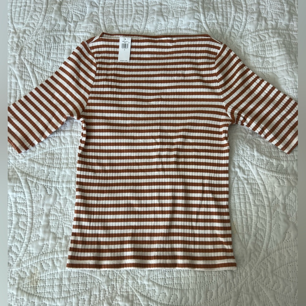 Old Navy Brown and White Striped Top